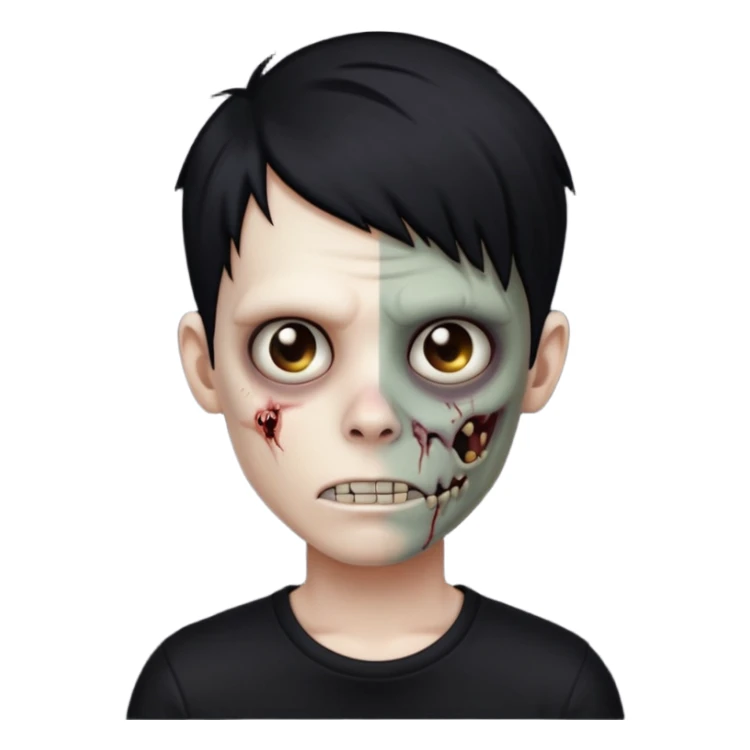 zombie boy with emo black hair and a black shirt sticker