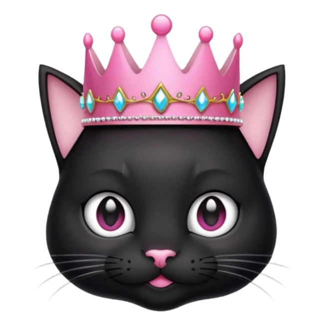 black cat wearing a pink princess crown sticker