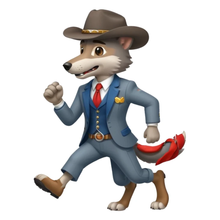 Big muscler grey wolf hound with cowboy hat and suit. With big bold letters spelling “RUNNER” sticker