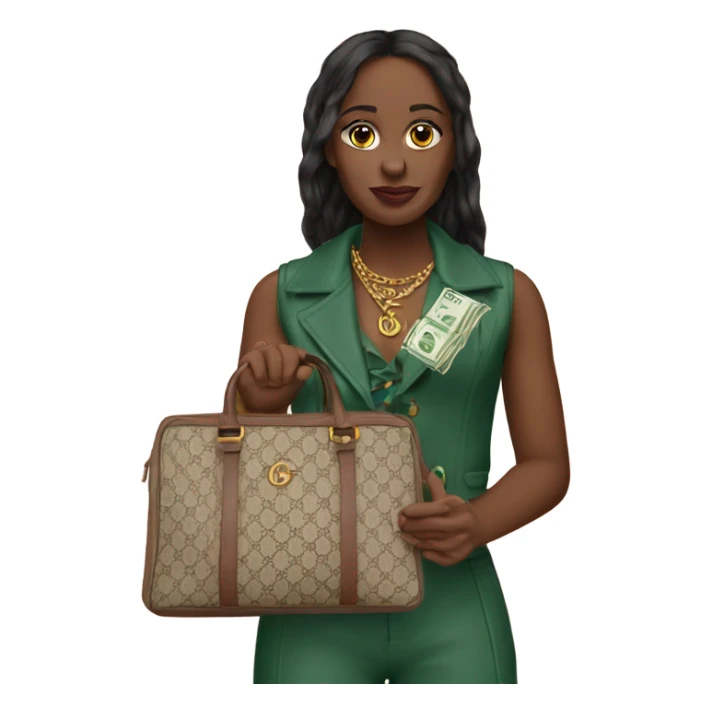 Create me holding a Gucci bag with money sticker