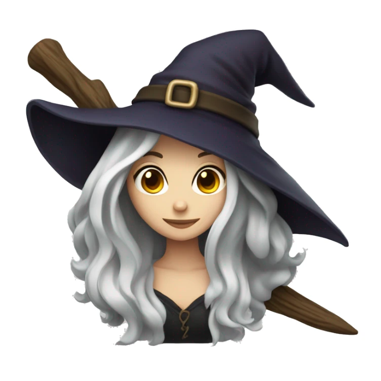 witch on a broom dark long hair white skin sticker