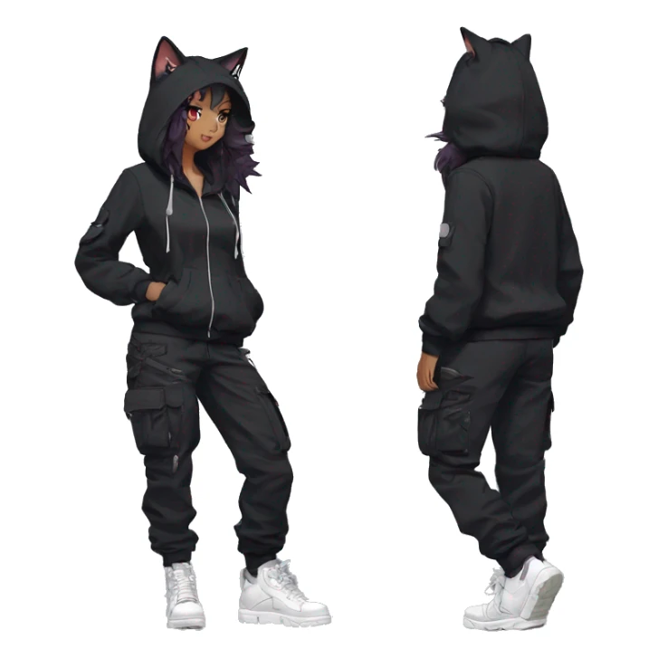 Edgy Anthro cool beautiful pretty anime dark cat-Pokémon-fursona techwear cargo pants hoodie sticker