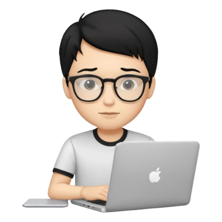 un estudiante con lentes y su laptop CON CAMISA Y CABELLO NEGRO sticker