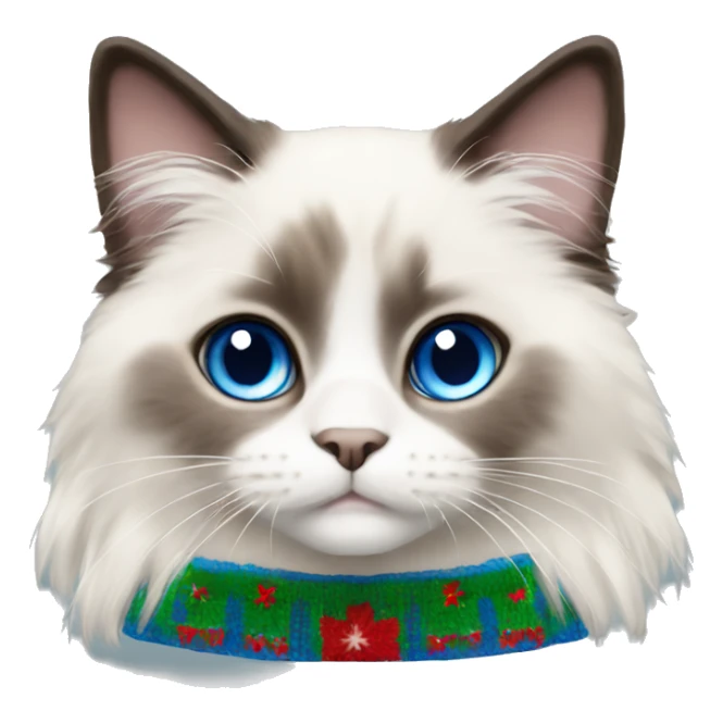 Ragdoll with blue eyes wearing a christmas sweater sticker