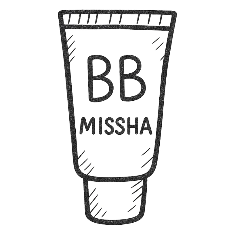 hand-drawn style simple purple Missha BB cream tube on a white background sticker