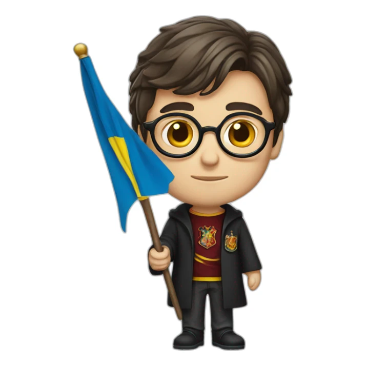 Harry Potter holds a Ukrainian flag sticker