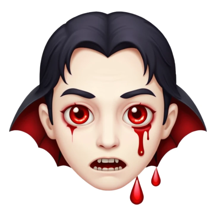 ampire face, blood drops, cute scary emoji, no background sticker