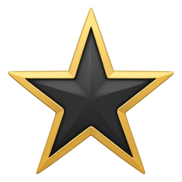 Create a high-quality emoji icon with a black circular background, a white five-pointed star in the center, and a thin golden outline around the circle. The design should be minimalistic, modern, and in emoji style, suitable for use in messaging apps. sticker