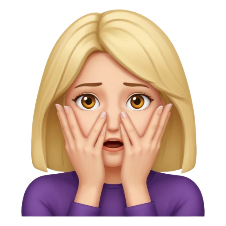 Scared woman with hands covering face but peeking through  sticker