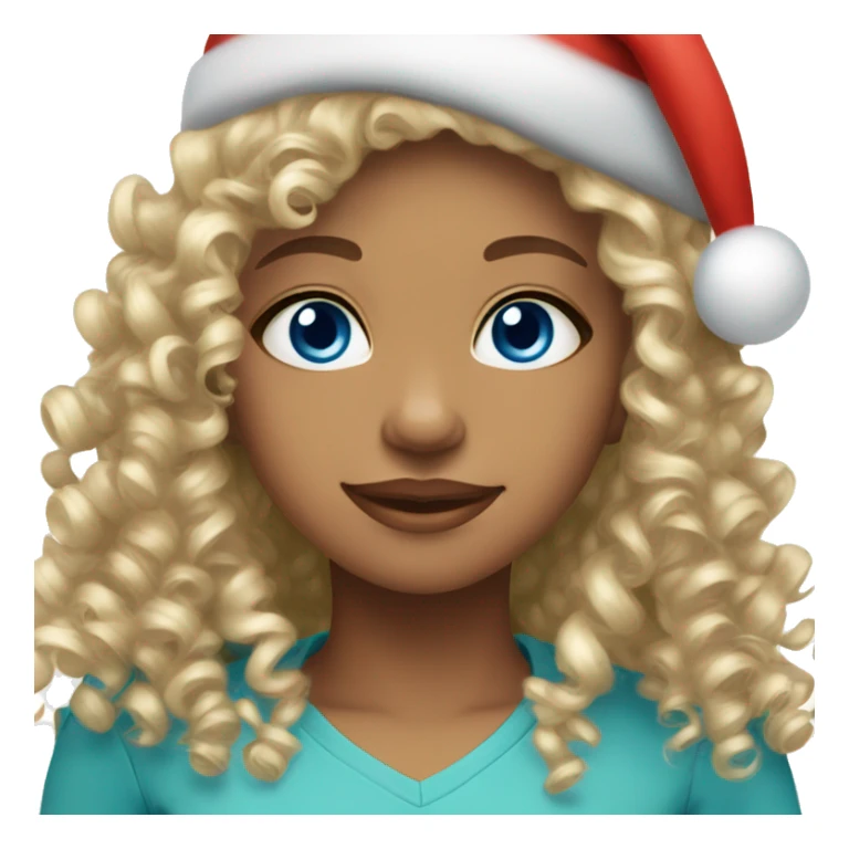 Light skin blue eyes Curly girl wearing Christmas hat sticker