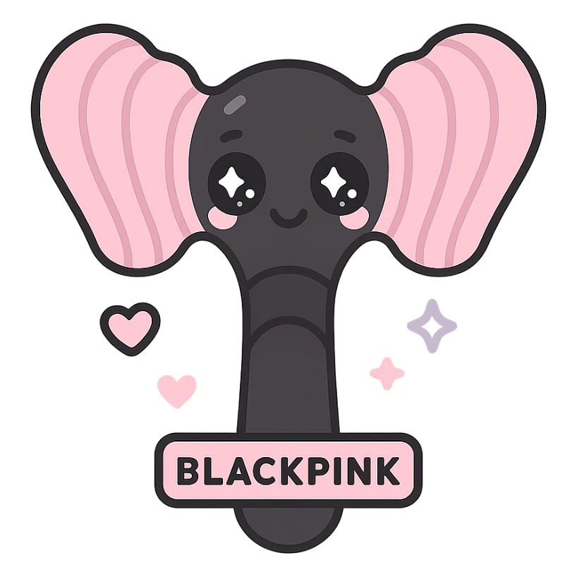 kawaii style magical gothic object inspired by BLACKPINK, cute face, black and pink colors, sparkling eyes, heart and star accents, playful and glamorous sticker