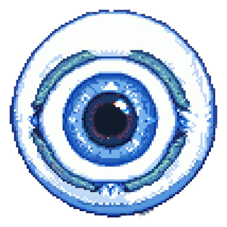 blue eye, with realistic shading, pixel art style sticker
