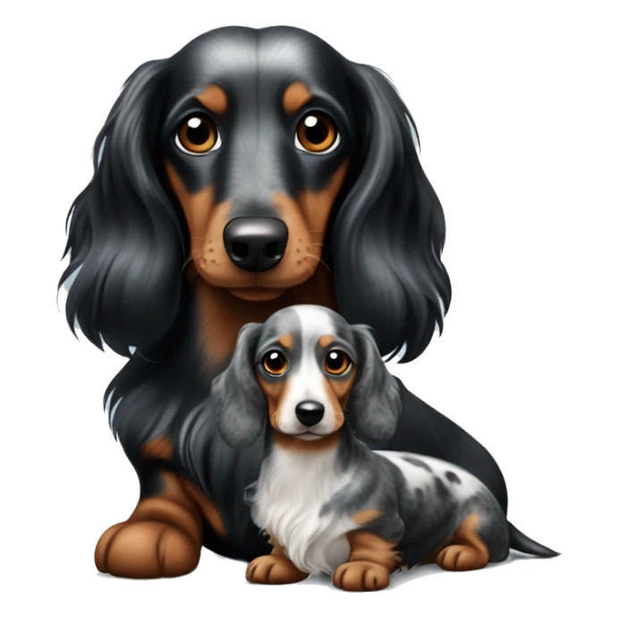 Long-haired black merle dachshund with small one  sticker