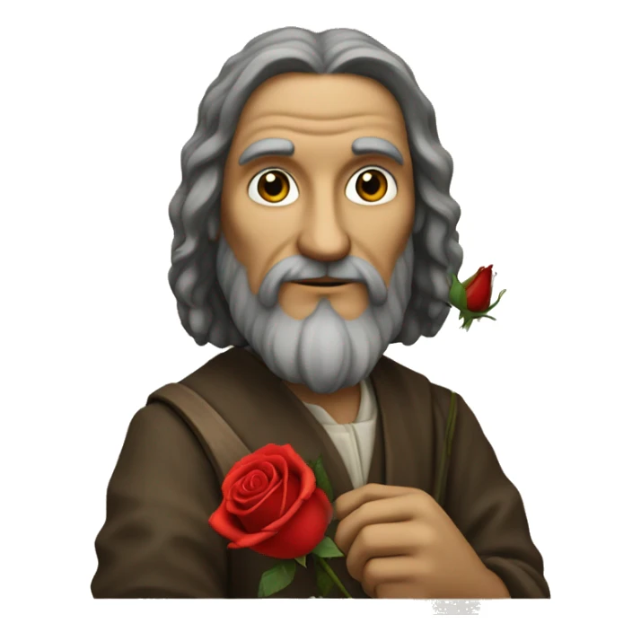 leonardo da Vinci holding a red rose in his hands sticker