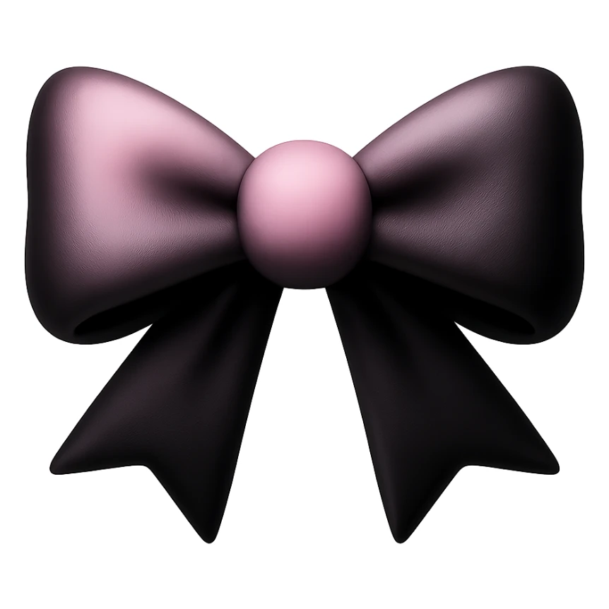3D emoji style pink bow with gothic effect, pastel pink to black gradient,, remove background sticker