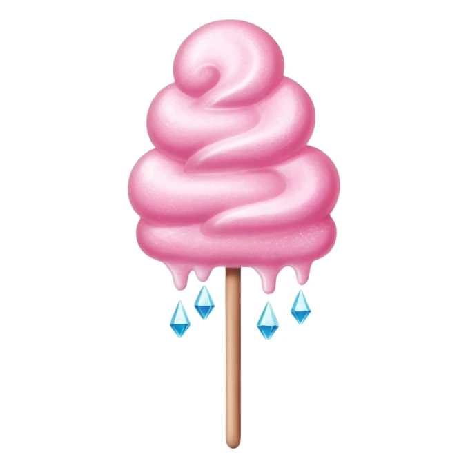 Glossy pink cotton candy on stick with shiny sugar crystals and reflective highlights sticker