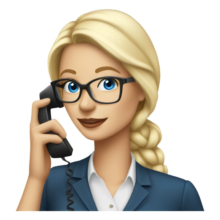 Elegant real blonde lady with glasses happy blue eyes talking on a phone  sticker