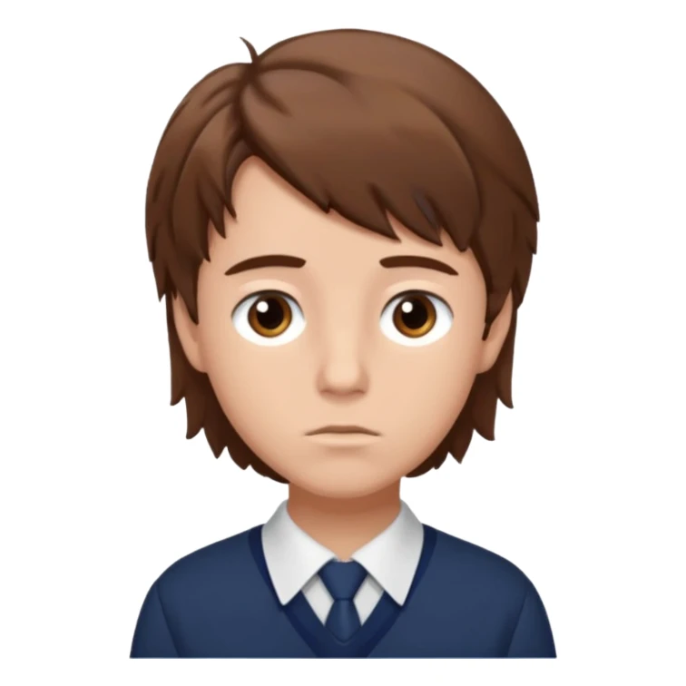 Design Xavier Thorpe with messy brown hair, artistic vibe, school uniform & thoughtful look. sticker