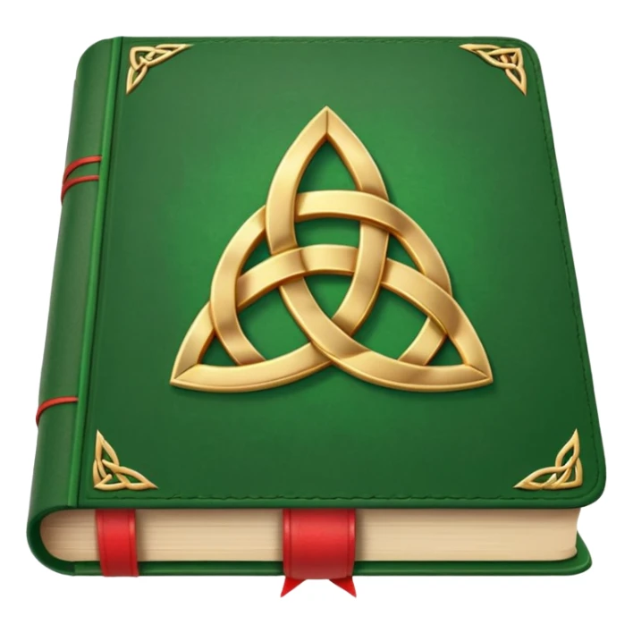 a green closed book with a golden triquetra on it with a red ribbon between the paged sticker