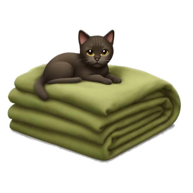 Dark brown cat with a khaki green blanket full size sticker