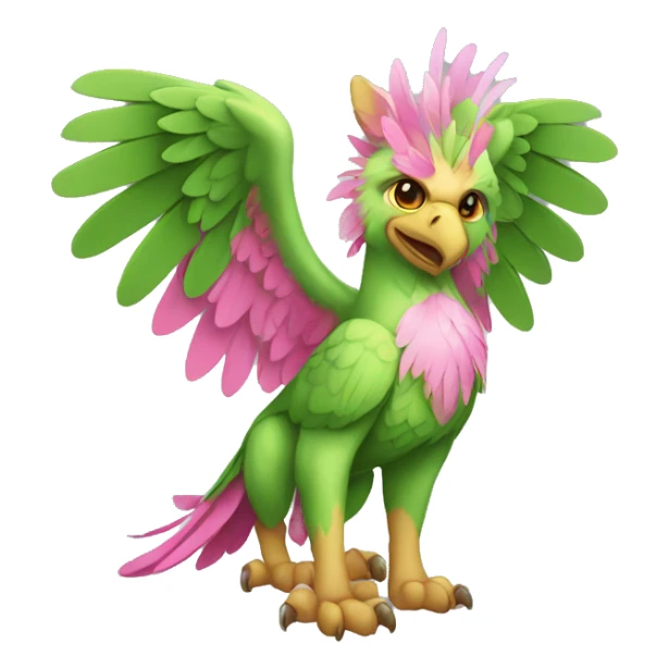 Full-body green gryphon with pink wings and pink tail-feathers sticker