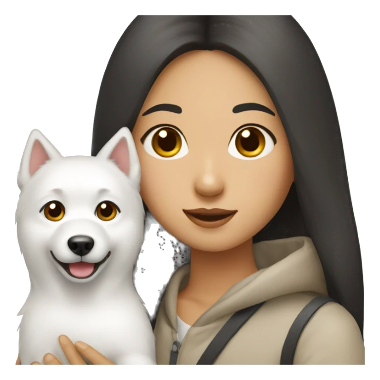 asian girl with Japanese spitz dog sticker