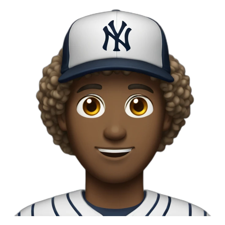 20yo curly hair man with a MacBook and a yankees cap sticker