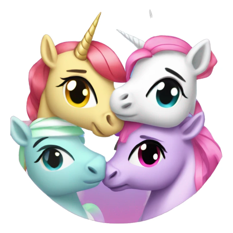 Four unicorns with power puff girls powers hugging sticker