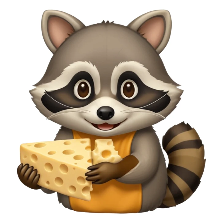 Raccoon eating cheese with smile sticker
