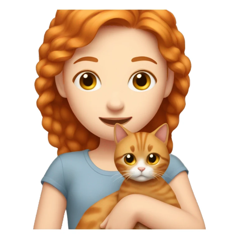 Ginger girl holding gray cat sticker