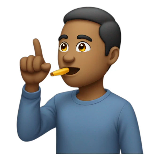 default emoji doing the shush emoji and having a finger pointing at a defined jawline sticker