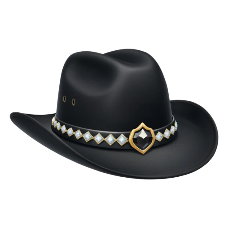 black cowboy hat with a black feather and some small diamonds sticker