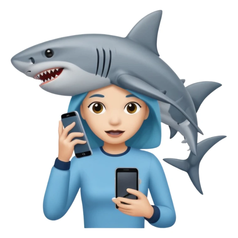 A girl as a shark with a phone in hand  sticker