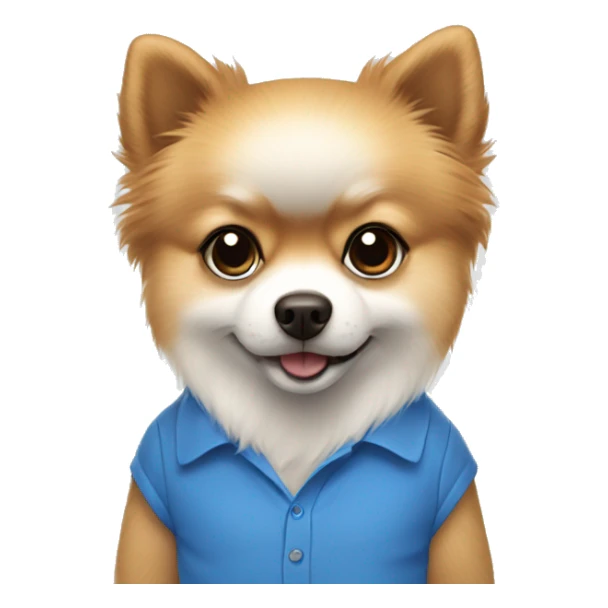 pomeranian crème/white wearing a blue shirt  sticker