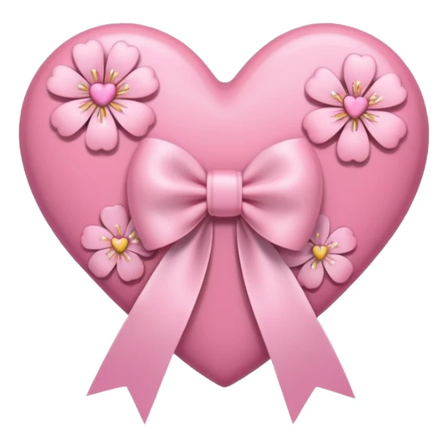 heart with sakura flowers and a pink ribbon bow sticker
