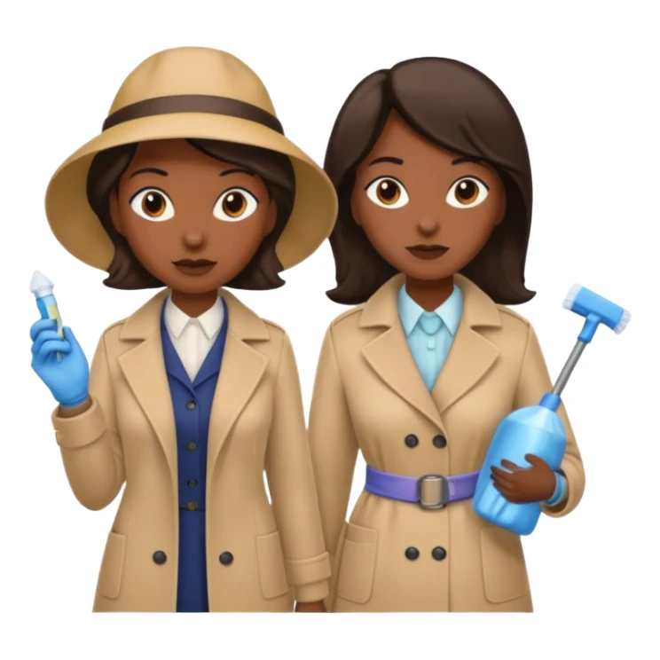 Ein Detektiv Mann  in Mantel interviewt eine Putzfrau in putzgewand  sticker