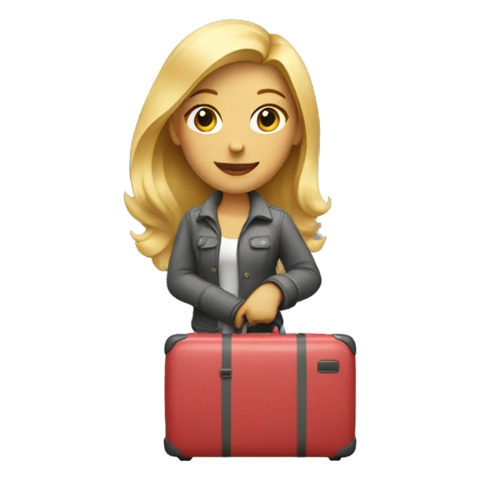 blonde woman with luggage sticker