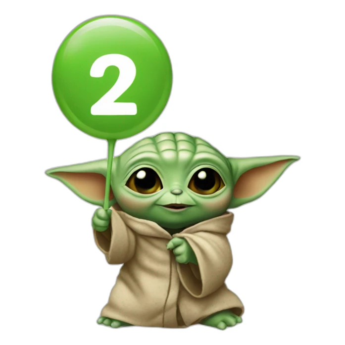 Baby Yoda holding a number 2 sign sticker