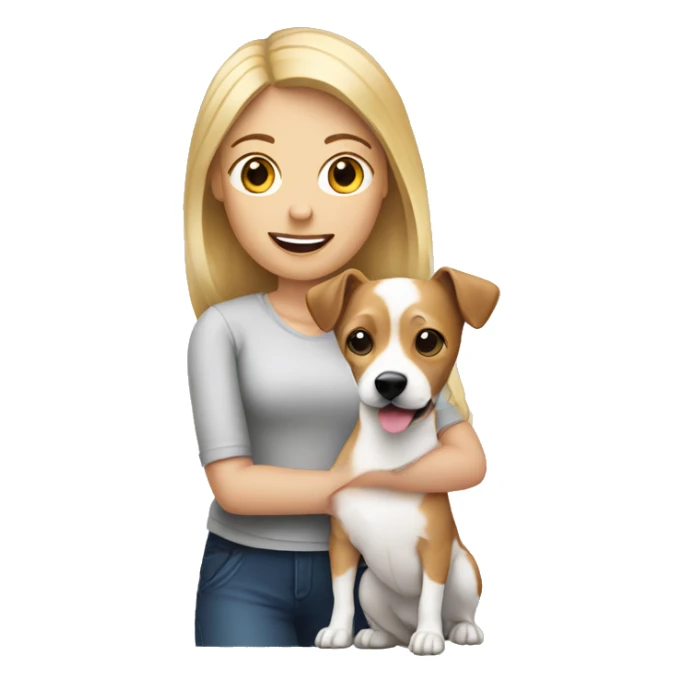 Blonde woman holding a Jack Russell  sticker
