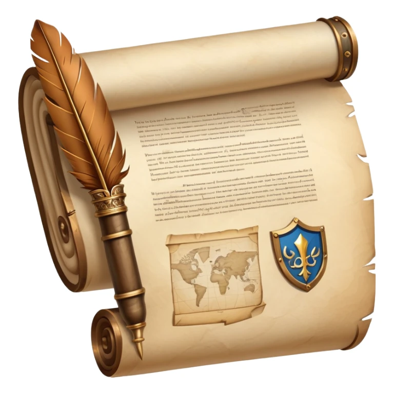 An icon featuring an ancient scroll, a quill, and a historical artifact like a shield or coin. The design includes a backdrop of old maps and timelines, symbolizing the study of past events and civilizations. Transparent background highlights the exploration of history. sticker