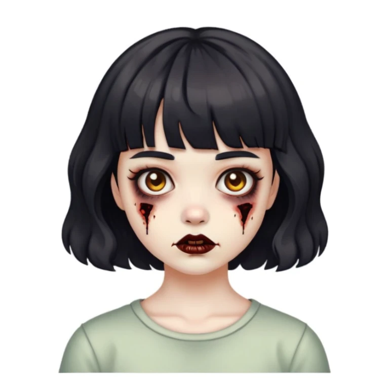 Girl with short black wavy hair, with short zombie bangs sticker