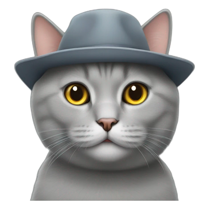 Grey British short cat wearing a hat sticker