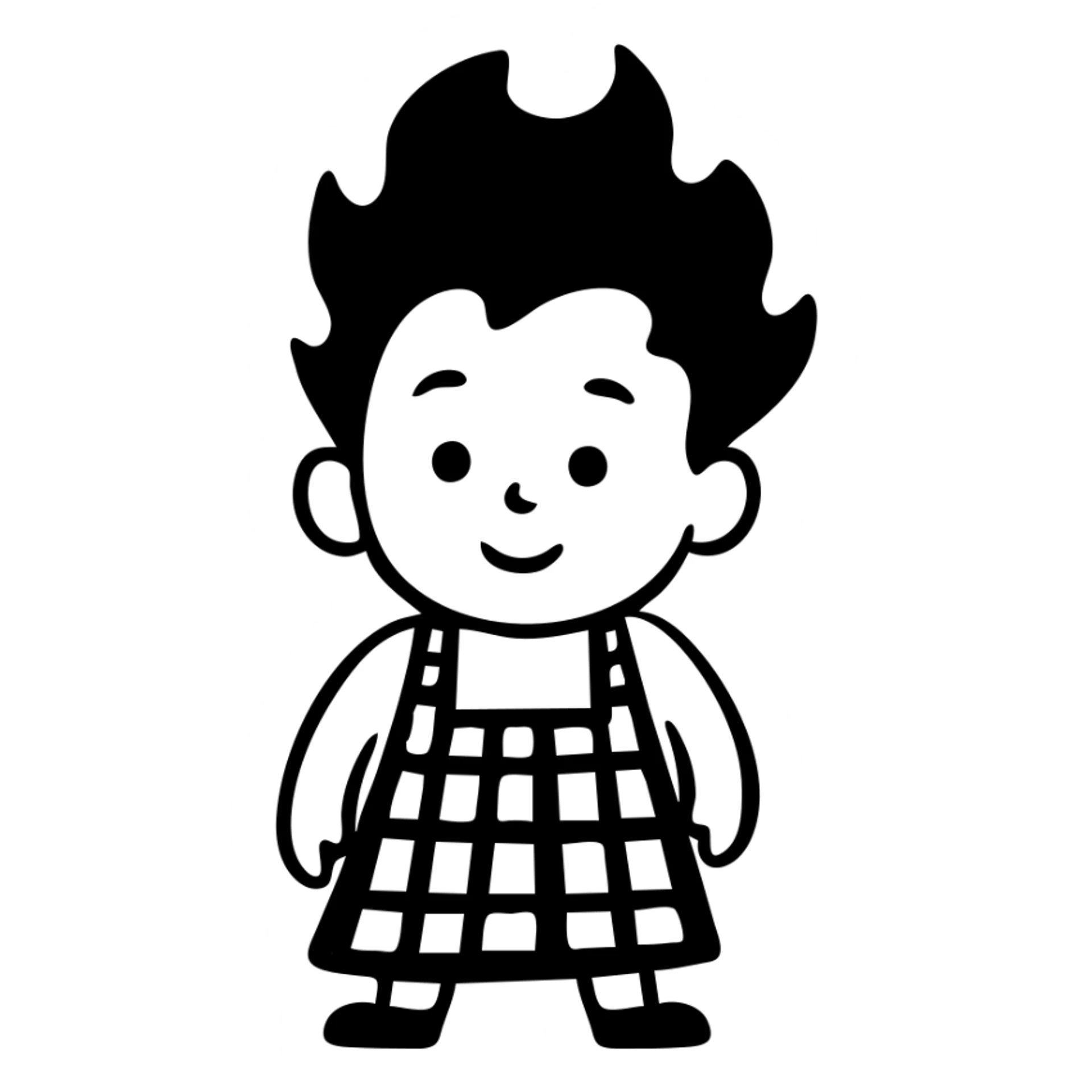 chubby boy with black hair styled upward in front, wearing a red and white checkered plaid apron sticker