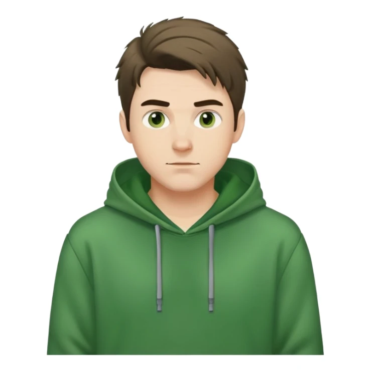 Man with Logan hair and a green hoodie sticker