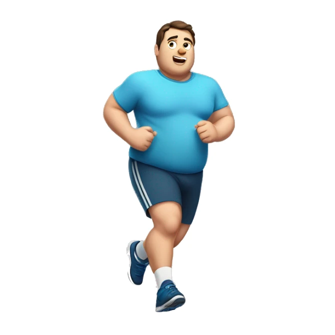 A fat white guy with straight dark brown hair running in athletic clothes sticker