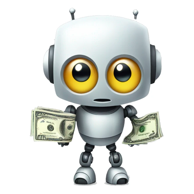 cute robot with big eyes holding money sticker