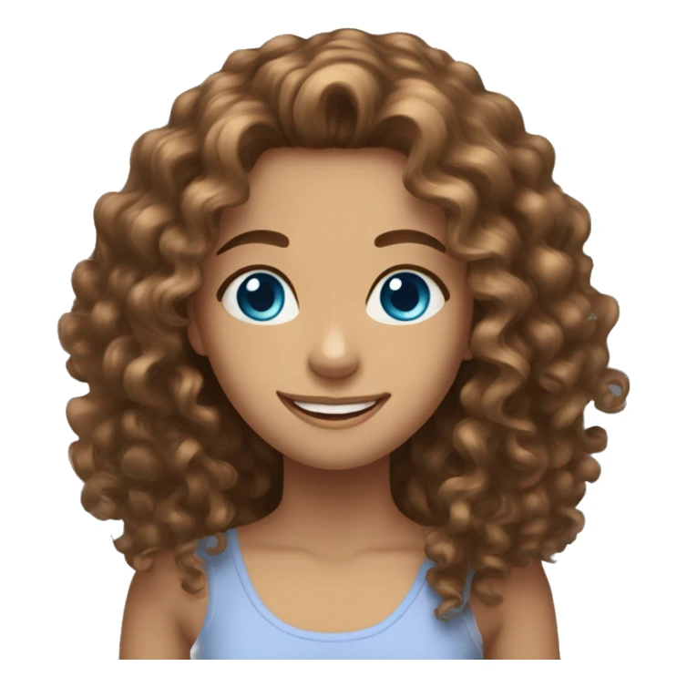 Long Brown Curly hair with blue eyes girl smiling sticker