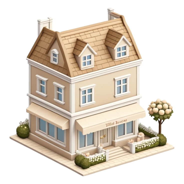 Isometric exterior little beige and white wedding boutique dollhouse style 3D realistic  sticker