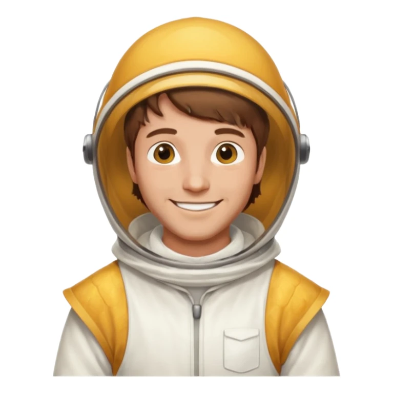 male bee keeper with brown hair, white outfit,  sticker