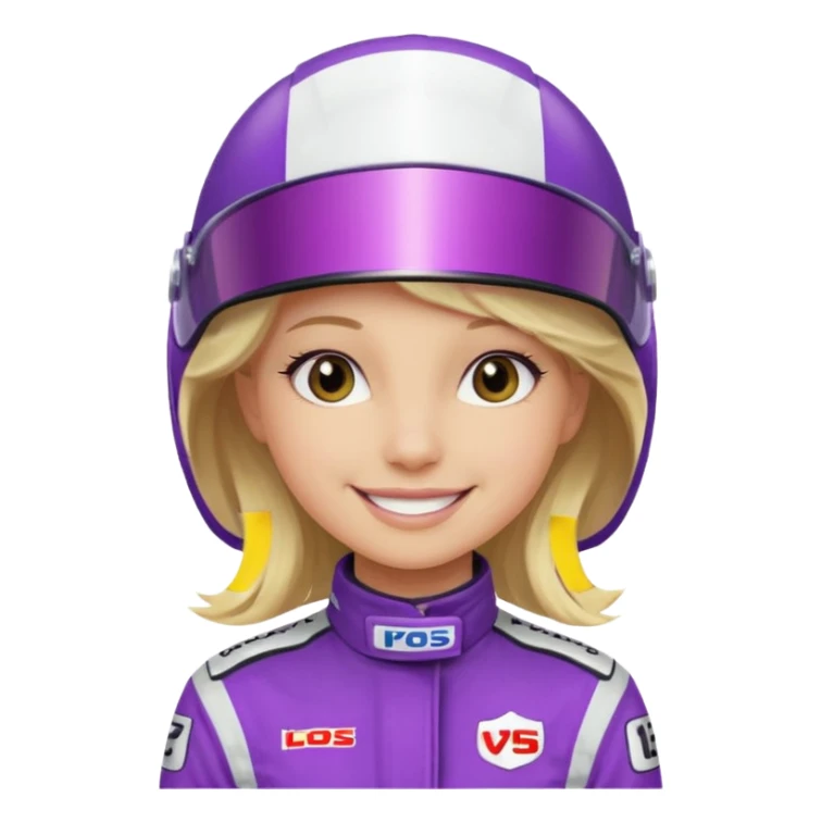 girl blonde, Race Driver purple cloth, white helmet sticker